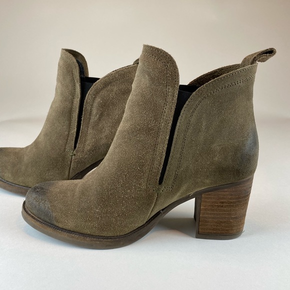 Hunter Green Suede Bootie Heels - Picture 2 of 7